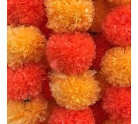 Abhaas Ghirlanda decorativa di calendula artificiale, fatta a mano, Genda Phool, lunga 1,5 m, per decorazione, casa, matrimoni, festival, Durga Pooja, Diwali, Ganesh Chaturthi (1,2 m)