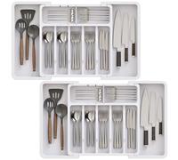 ABHENG Portaposate da Cassetto, 2 pacchi, Organizzatore di Posate, Cassetti di Utensili da Cucina Espandibile e Regolabile, con 9 Compartimenti, per Cucchiai, Forchette, Coltelli, Bianco, AFD012W