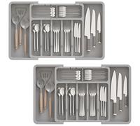 ABHENG Portaposate da Cassetto, 2 pacchi, Organizzatore di Posate, Cassetti di Utensili da Cucina Espandibile e Regolabile, con 9 Compartimenti, per Cucchiai, Forchette, Coltelli, Grigio, AFD012G