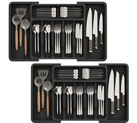 ABHENG Portaposate da Cassetto, 2 pacchi, Organizzatore di Posate, Cassetti di Utensili da Cucina Espandibile e Regolabile, con 9 Compartimenti, per Cucchiai, Forchette, Coltelli, Nero, AFD012B