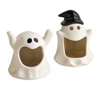 Abibiocy 2Pcs Ceramic Ghost Decor Ghost Shaped Halloween Candy Bowl Cute Spooky Candle Holder for Trick or Treat Party Decoration Supplies