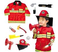 Abiemuce Costume da Vigile del Fuoco per Bambini, Set di Giochi di Ruolo dei Vigili del Fuoco con Estintore Casco da Pompiere, per Bambini 3+ Anni