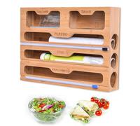 Abiemuce Dispenser di Pellicola con Taglierino, 5 in 1 Tagliapellicola, Distributore di Pellicola di Alluminio e Conservazione degli Alimenti, Distributore di Pellicola in bambù - 5 Slot
