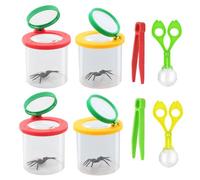Abiemuce Set di 2 barattoli di ingrandimento per bicchieri, 2 pezzi, pinza per insetti e 2 pinzette in plastica, per esplorazione della scienza e della natura, AM-4PCS-GCGCHSNH-096
