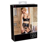Set di Biancheria Intima Abierta Fina con Pizzi e Laccetti Scintillanti (Nero) - 80B/M
