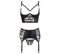 Set di Biancheria Intima Abierta Fina con Pizzi e Laccetti Scintillanti (Nero) - 85C/L