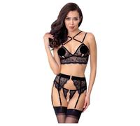 Trio di Lingerie in Pizzo Abierta Fina (Nero) - L