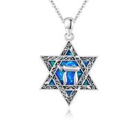 ABIGY Collana a forma di stella di David, in argento Sterling 925, con ciondolo a forma di stella di David, con ciondolo a forma di opale, con ciondolo a forma di stella di David, per uomo e donna,