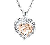 ABIGY Collana con cavallo celtico Ciondolo a cuore con nodo celtico in argento sterling per donna Cavallo con ragazza Regalo di gioielli a cavallo fortunato per il compleanno