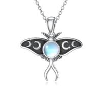ABIGY Collana da falena in argento sterling 925, con pietra di luna e falena, ciondolo con pietra di luna, gioielli da donna, misura unica, Argento sterling, Pietra di luna