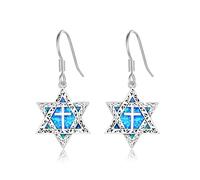 ABIGY David - Orecchini a forma di stella, in argento Sterling 925, con stella di David, amuleto ebraico, con opale blu, idea regalo per uomini e donne, Argento sterling