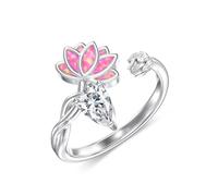 ABIGY Lotus - Anello regolabile in argento sterling 925, con opale, per donna, Argento sterling, Opale