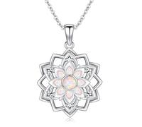 ABIGY Lotus Fiore Collana in argento sterling 925 con opale, con ciondolo a forma di fiore di loto, per Natale, Halloween, Pasqua, festa della mamma, San Valentino, compleanno, regalo da donna