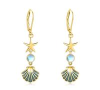 ABIGY Orecchini a forma di stella marina, in argento Sterling 925, con stella marina, con conchiglia, pietra di luna, spiaggia, Natale, festa della mamma, gioielli da donna