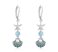 ABIGY Orecchini a forma di stella marina, in argento Sterling 925, con stella marina, conchiglia, orecchini Larimar, spiaggia, gioielli di Natale, festa della mamma, gioielli da donna