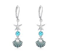 ABIGY Orecchini a forma di stella marina, in argento Sterling 925, con stella marina, conchiglia, orecchini Larimar, spiaggia, gioielli di Natale, festa della mamma, gioielli da donna