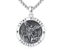 ABIGY Saint Michele Collana in argento sterling 925 con ciondolo Arcangelo Michele Arcangelo religioso San Michele Amuleto San Michele Arcangelo gioielli regalo per uomo donna adolescente, Argento
