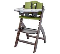 Abiie Beyond Junior - Seggiolone in legno con vassoio, regolabile e convertibile, per neonati e bambini, da 6 mesi a 113,4 kg, impermeabile, in legno di mogano/verde oliva