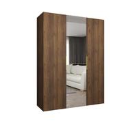 ABIKSMEBLE - Armadio Alicante 2 con specchio - Altezza 202cm, Larghezza 150 cm, Profondità 52cm - Corpo Noce della Warmia, Maniglia Oro - Mobile Moderno per il Soggiorno