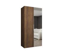 ABIKSMEBLE - Armadio con Specchio Marbella 2 - Altezza 202cm, Larghezza 100 cm, Profondità 52cm - Corpo Noce della Warmia, Maniglia Cachemire - Mobile Moderno per il Soggiorno