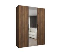 ABIKSMEBLE - Armadio con Specchio Marbella 2 - Altezza 202cm, Larghezza 150 cm, Profondità 52cm - Corpo Noce della Warmia, Maniglia Nero - Mobile Moderno per il Soggiorno
