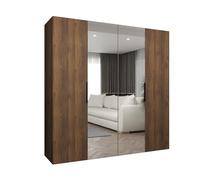 ABIKSMEBLE - Armadio con Specchio Marbella 2 - Altezza 202cm, Larghezza 200 cm, Profondità 52cm - Corpo Noce della Warmia, Maniglia Nero - Mobile Moderno per il Soggiorno