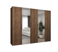 ABIKSMEBLE - Armadio con Specchio Marbella 2 - Altezza 202cm, Larghezza 250 cm, Profondità 52cm - Corpo Noce della Warmia, Maniglia Nero - Mobile Moderno per il Soggiorno