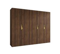 ABIKSMEBLE - Armadio per abiti - 250 x 202 x 52 cm - Armadio con appendiabiti, 5 ante - per camera da letto, corridoio - SANDI, Noce della Warmia, Maniglia Oro