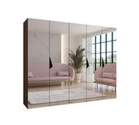 ABIKSMEBLE - Armadio per abiti - 250 x 202 x 52 cm - Armadio con appendiabiti e specchio, 5 ante - per camera da letto, corridoio - SANDI, Noce della Warmia, Maniglia Nero