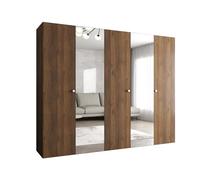 ABIKSMEBLE - Armadio per abiti - 250 x 202 x 52 cm - Armadio con appendiabiti e specchio, 5 ante - per camera da letto, corridoio - PARMA, Noce della Warmia, Maniglia Argento