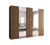 ABIKSMEBLE - Armadio per abiti - 250 x 202 x 52 cm - Armadio con appendiabiti e specchio, 5 ante - per camera da letto, corridoio - PARMA, Noce della Warmia, Maniglia Oro