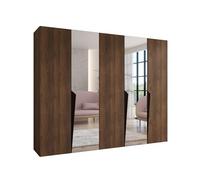 ABIKSMEBLE - Armadio per abiti - 250 x 202 x 52 cm - Armadio con appendiabiti e specchio, 5 ante - per camera da letto, corridoio - PIANO, Noce della Warmia, Maniglia Nero