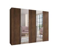 ABIKSMEBLE - Armadio per abiti - 250 x 202 x 52 cm - Armadio con appendiabiti e specchio, 5 ante - per camera da letto, corridoio - PIANO, Noce della Warmia, Maniglia Cashmere