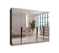 ABIKSMEBLE - Armadio per abiti - 250 x 202 x 52 cm - Armadio con appendiabiti e specchio, 5 ante - per camera da letto, corridoio - PIANO, Noce della Warmia, Maniglia Nero