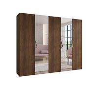 ABIKSMEBLE - Armadio per abiti - 250 x 202 x 52 cm - Armadio con appendiabiti e specchio, 5 ante - per camera da letto, corridoio - SANDI, Noce della Warmia, Maniglia Cashmere