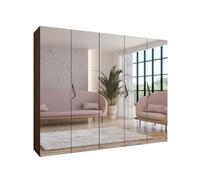 ABIKSMEBLE - Armadio per abiti - 250 x 202 x 52 cm - Armadio con appendiabiti e specchio, 5 ante - per camera da letto, corridoio - SANDI, Noce della Warmia, Maniglia Cashmere