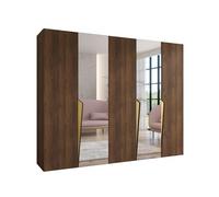 ABIKSMEBLE - Armadio per abiti - 250 x 202 x 52 cm - Armadio con appendiabiti e specchio, 5 ante - per camera da letto, corridoio - PIANO, Noce della Warmia, Maniglia Oro
