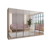 ABIKSMEBLE - Armadio per abiti - 300 x 202 x 52 cm - Armadio con appendiabiti e specchio, 6 ante - per camera da letto, corridoio - PIANO, Noce della Warmia, Maniglia Cashmere