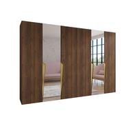 ABIKSMEBLE - Armadio per abiti - 300 x 202 x 52 cm - Armadio con appendiabiti e specchio, 6 ante - per camera da letto, corridoio - PIANO, Noce della Warmia, Maniglia Oro