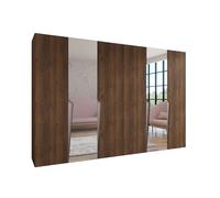 ABIKSMEBLE - Armadio per abiti - 300 x 202 x 52 cm - Armadio con appendiabiti e specchio, 6 ante - per camera da letto, corridoio - PIANO, Noce della Warmia, Maniglia Cashmere