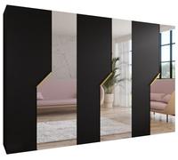 ABIKSMEBLE - Armadio per abiti - 300 x 202 x 52 cm - Armadio con appendiabiti e specchio, 6 ante - per camera da letto, corridoio - ANDREW, Nero, Maniglia Oro