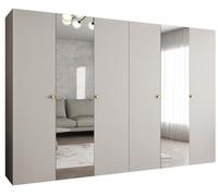 ABIKSMEBLE - Armadio per abiti - 300 x 202 x 52 cm - Armadio con appendiabiti e specchio, 6 ante - per camera da letto, corridoio - PARMA, Cashmere, Maniglia Oro