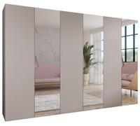 ABIKSMEBLE - Armadio per abiti - 300 x 202 x 52 cm - Armadio con appendiabiti e specchio, 6 ante - per camera da letto, corridoio - SANDI, Cashmere, Maniglia Cashmere