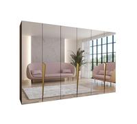 ABIKSMEBLE - Armadio per abiti - 300 x 202 x 52 cm - Armadio con appendiabiti e specchio, 6 ante - per camera da letto, corridoio - PIANO, Noce della Warmia, Maniglia Oro
