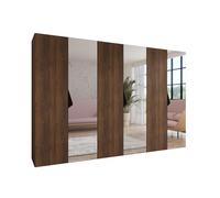 ABIKSMEBLE - Armadio per abiti - 300 x 202 x 52 cm - Armadio con appendiabiti e specchio, 6 ante - per camera da letto, corridoio - SANDI, Noce della Warmia, Maniglia Nero