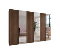 ABIKSMEBLE - Armadio per abiti - 300 x 202 x 52 cm - Armadio con appendiabiti e specchio, 6 ante - per camera da letto, corridoio - PIANO, Noce della Warmia, Maniglia Nero