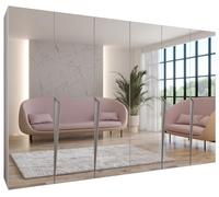 ABIKSMEBLE - Armadio per abiti - 300 x 202 x 52 cm - Armadio con appendiabiti e specchio, 6 ante - per camera da letto, corridoio - PIANO, Bianco, Maniglia Cashmere