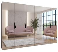 ABIKSMEBLE - Armadio per abiti - 300 x 202 x 52 cm - Armadio con appendiabiti e specchio, 6 ante - per camera da letto, corridoio - SANDI, Cashmere, Maniglia Nero