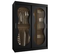 ABIKSMEBLE - Armadio per Camera da Letto - LxAxP 200x150x62cm - Armadio con Ante Scorrevoli in Vetro Fumé, 2 Aste e Ripiani - Stile Boho, Scandinavo - BAHRAJN 3 - Nero