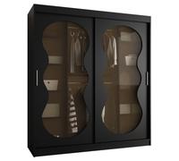 ABIKSMEBLE - Armadio per Camera da Letto - LxAxP 200x180x62cm - Armadio con Ante Scorrevoli in Vetro Fumé, 2 Aste e Ripiani - Stile Boho, Scandinavo - BAHRAJN 3 - Nero